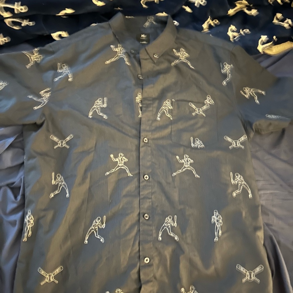 Baseball Player Patterned Button-Up Shirt